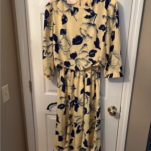 Floral Print Dress in yellow‎ and Navy